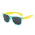 Kids classic Wellington sunglasses in vibrant cyan blue and yellow contrast frame - Green Frame Yellow Temple/Grey Lens