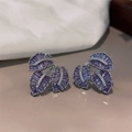 Elegant lavender zircon leaf earrings with silver micro-pave setting for women - Leaf Design / Purple