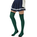 Chaussettes hautes à rayures noir et vert style japonais pour cosplay et uniforme scolaire - L (Taille unique) / Fines rayures noires et vertes