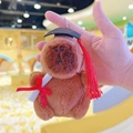 Brown capybara plush keychain with graduation cap and scroll diploma for students - Dark Brown Graduation + Bead Chain