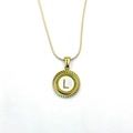 18k gold plated necklace with round white enamel L letter pendant and snake chain - White Letter L