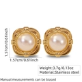 Vintage golden stainless steel square earrings with white pearl inlay in beach style - Vintage Frame Artificial Pearl (FYD6170)