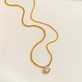 Minimalistische gouden ketting met zirkonia-hanger met zes tanden en elegante rijstketting - Gouden Rijstkralenketting