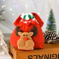 Sacchetto regalo di Natale in velluto rosso con coulisse e decorazione renna 3D peluche - Stile Renna