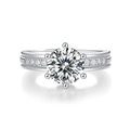 Elegant six-prong moissanite ring with side stones in a platinum finish for women - Adjustable Open / Luxury Pave Style (R12740-8.0mm/2 Carats)