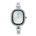 Orologio al quarzo donna ovale elegante con cinturino mesh argento e strass - Bianco
