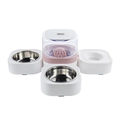 Dual stainless steel pet bowl with automatic water dispenser in purple and white color - Water Dispenser with Double Bowls (Pink)