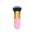 Pink portable foundation brush with golden ferrule and black white gradient bristles - Small Chubby Pink Gold White Tip Hair (With Net)