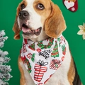 Close-up of Christmas pet bandana with Happy New Year print on a Beagle dog - White Happy New Year Style