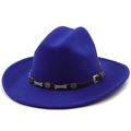 Royal blue wool felt cowboy hat featuring a brown leather band with metal star studs - M (56-58cm) / Sapphire Blue