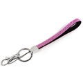 Pink rhinestone wrist strap with silver metal ring and black fabric lining keychain - Pink
