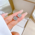 Minimalist silver titanium clover earrings with full pavé crystals on a gift box - Steel (J508 Steel Color Non-fading)