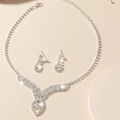 Elegant silver-toned heart necklace and earrings set with sparkling rhinestones - DTN14026690S-Elegant Rhinestone Style