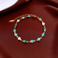 Gold stainless steel bracelet with blue, dark green, and white enamel heart charms - Green Heart Bracelet / 60# Bracelet-Gold-Green
