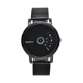 Minimalist black stainless steel watch with unique rotating disc dial and mesh strap - All Black Mesh