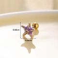 Purple starfish titanium steel ear stud with golden trim and screw-back design - Gold Base Purple Starfish