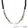 Elegant black spinel and pearl beaded necklace with silver metal accents, style PCD824 - Silver Necklace with Black Beads (PCD824)