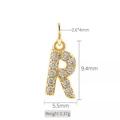 Golden letter R pendant with cubic zirconia, size 9.4x5.5mm for DIY jewelry making - Letter R