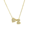 Golden heart necklace with iced-out pave zircon letter Z pendant on a cable chain - Letter Z
