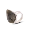 Anillo de mujer con piedra gris en forma de gota y banda plateada ajustable - Abierto Ajustable / Labradorita Natural Plateada