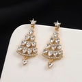 Exaggerated golden Christmas tree drop earrings with sparkling clear rhinestones - 10 KC Gold M-784