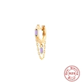 S925 sterling silver huggie earring in gold finish with purple zircon fringe chain - Single Piece / Gold-Purple Zirconia