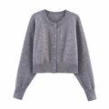 Klassiek grijs gebreid kort vest met ronde hals en knoopsluiting op witte achtergrond - S / Grijs
