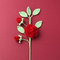 Handmade crochet red rose flower stem with buds and green leaves for home decoration - Finished Camellia Bouquet (burgundy)