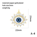 Gold plated evil eye pendant with sparkling cubic zirconia, perfect for DIY jewelry making. - Sunflower Blue Eye Pendant Type Two (A-4)