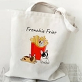 White canvas tote bag featuring cute French Bulldog print and Frenchie Fries text - Frenchie Fries (O)