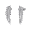 S925 Sterling Silver feather stud earrings with sparkling white cubic zirconia stones - Silver Color Feather