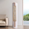 Vertical air conditioner dust cover in beige stripes with cute 3D bunny decorations - Large / Standing AC White Rabbit Style