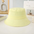 Detailed view of yellow cotton sun hat with embroidery on minimalist studio background - M / Wide Brim / Lemon Yellow