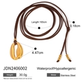 Halskette mit 18k vergoldetem Muschelanhänger und 165cm langer Kordel aus Edelstahl - Goldene Muschel/Braune Kordel