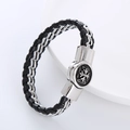 Bracciale da uomo in pelle nera intrecciata con chiusura in metallo argento e croce - Color Acciaio