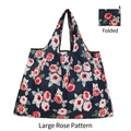 Navy blue large foldable shopping bag with rose flower pattern and compact folded view - Large Rose
