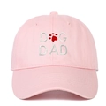 Pink cotton baseball cap with Dog Dad embroidery and paw print for pet owners - One Size / Pink