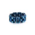 Navy blue stainless steel ring featuring a creative watch chain link structure for men - Blue
