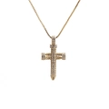 Golden nail-design cross necklace with sparkling zircons on a sturdy box chain - A0241 Nail Cross