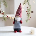 Gnome de Noël en peluche rouge et gris, hauteur 34cm et poids 220g pour décoration de fête - Bonnet à rayures rouges et grises avec sac en tissu (N° 11)