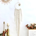 Bohemian moon shape woven cotton tapestry with wooden star pendant and long tassels - Deer Head Wood Style