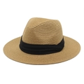 Détail de la texture tissée et du ruban noir sur le chapeau Panama en paille tressée - M (56-58cm) / Kaki