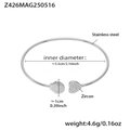 Silver stainless steel open bangle featuring shell charm and zircon heart pendant - Z426-Shell Heart Rhinestone Bangle / Steel