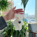 White Bear With Simple Chain & Green Heart