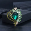 Fashion acrylic brooch with emerald teardrop stone and gold plated floral alloy pin - XD825017-3 Gold Emerald
