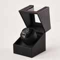 Automatic watch winder box in carbon fiber texture with clear window and red stitching - 1+0 Carbon Fiber + Black (Red Stitching)