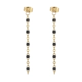 Bohemian titanium steel drop earrings with black beads and gold tassels in long style - Gold Black Bead Style (KE109150-Z)