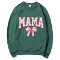 Dark green Mama Est 2025 hoodie with pink bow and large MAMA letter print - Dark Green