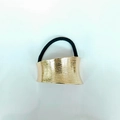 Minimalist punk style golden brushed metal hair tie with high elasticity black band - 1056-5 (Brushed Ponytail Cuff)