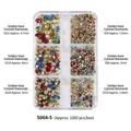 Cristales mixtos para decoración de uñas, set de 1000 piezas en caja de 6 rejillas - Color Caramelo (Base Dorada Diamante Multicolor)